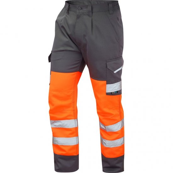 Leo Bideford Ecoviz Poly/Cotton Cargo Trouser Hi-Vis Orange/Grey - Arbejdstøj - Arbejdstøj i store størrelser