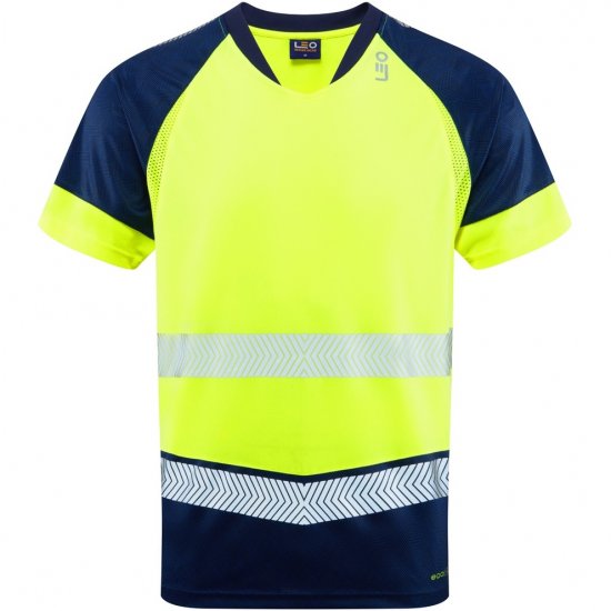 Leo Forda Ecoviz Performance+ Dual Colour T-Shirt Hi-Vis Yellow/Navy Print - Arbejdstøj - Arbejdstøj i store størrelser