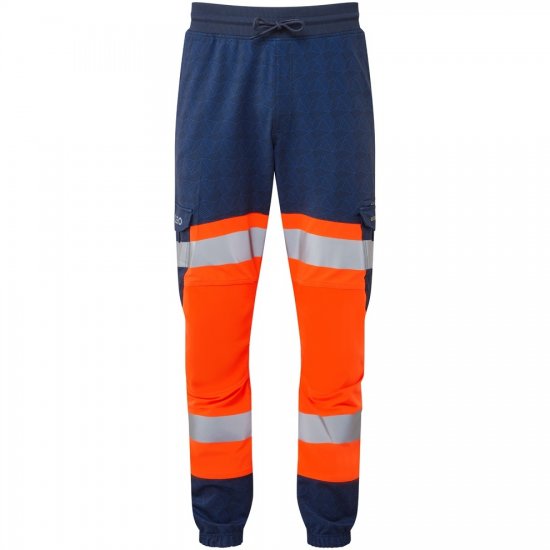 Leo Hawkridge Ecoviz High Performance 4X Stretch Trouser Hi-Vis Orange/Navy Print - Arbejdstøj - Arbejdstøj i store størrelser