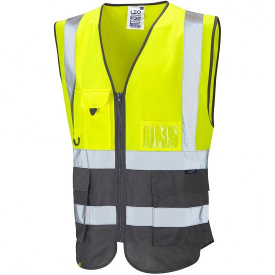 Leo Lynton Ecoviz Superior Waistcoat Hi-Vis Yellow/Grey - Arbejdstøj - Arbejdstøj i store størrelser