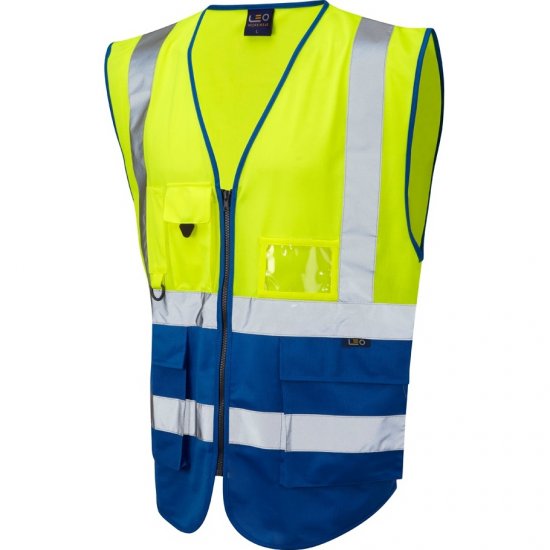 Leo Lynton Ecoviz Superior Waistcoat Hi-Vis Yellow/Royal Blue - Arbejdstøj - Arbejdstøj i store størrelser