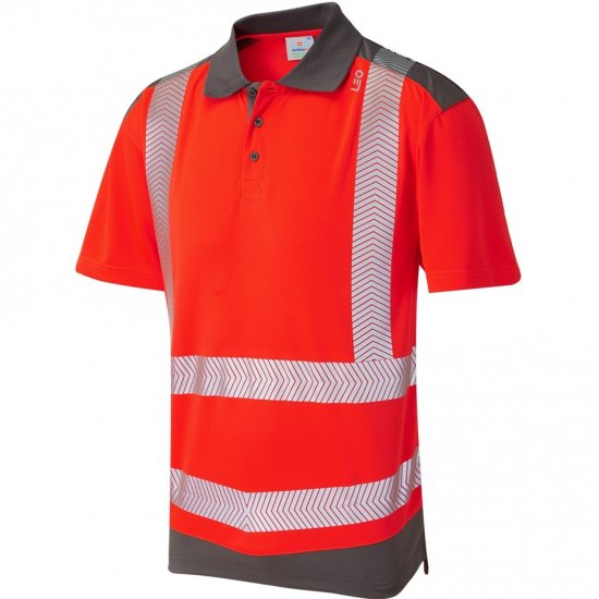 Leo Peppercombe Ecoviz Performance+ Dual Colour Polo Shirt Hi-Vis Red/Grey - Arbejdstøj - Arbejdstøj i store størrelser