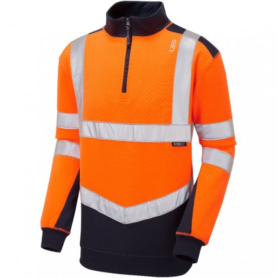 Leo Tapeley Ecoviz Dual Colour 1/4 Zip Sweatshirt Hi-Vis Orange/Navy - Arbejdstøj - Arbejdstøj i store størrelser