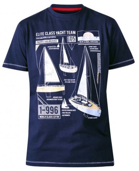D555 Neville Yacht Team Crew Neck Printed T-Shirt Navy - T-shirts - T-shirts i store størrelser - 2XL-14XL