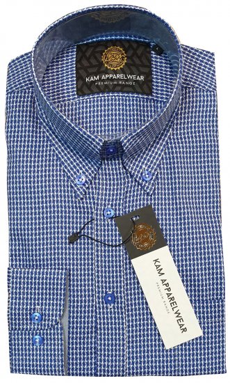 Kam Jeans P001 Long Sleeve Premium Shirt Blue - Skjorter - Skjorter til store mænd 2XL- 8XL