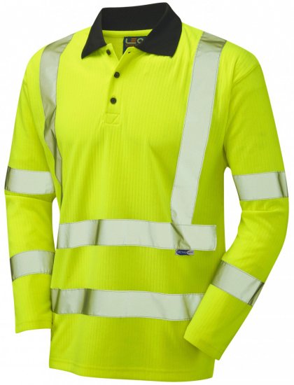 Leo Swimbridge Comfort L/S Polo Shirt Hi-Vis Yellow - Arbejdstøj - Arbejdstøj i store størrelser
