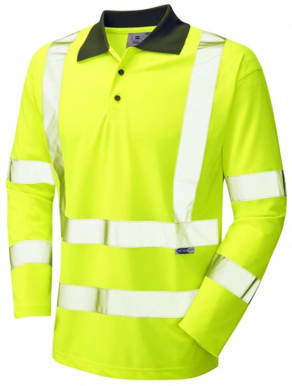 Leo Woolsery Coolviz L/S Polo Shirt Hi-Vis Yellow - Arbejdstøj - Arbejdstøj i store størrelser