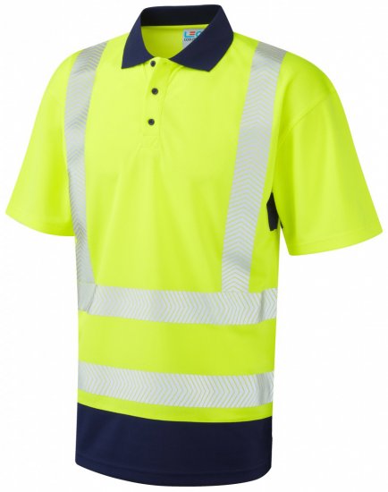 Leo Mortehoe Coolviz Plus Polo Hi-Vis Yellow/Navy - Arbejdstøj - Arbejdstøj i store størrelser