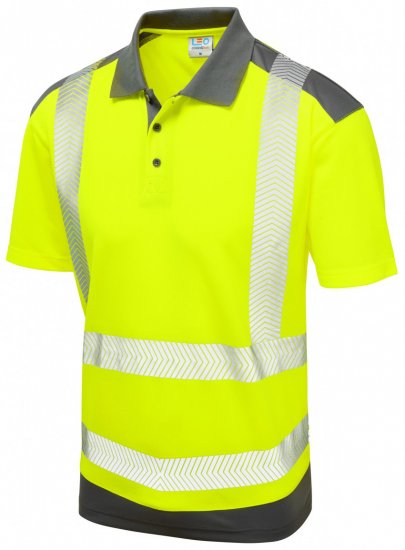 Leo Peppercombe Coolviz Plus Polo Hi-Vis Yellow/Grey - Arbejdstøj - Arbejdstøj i store størrelser