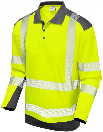 Leo Wringcliff Coolviz Plus L/S Polo Hi-Vis Yellow/Grey - Arbejdstøj - Arbejdstøj i store størrelser