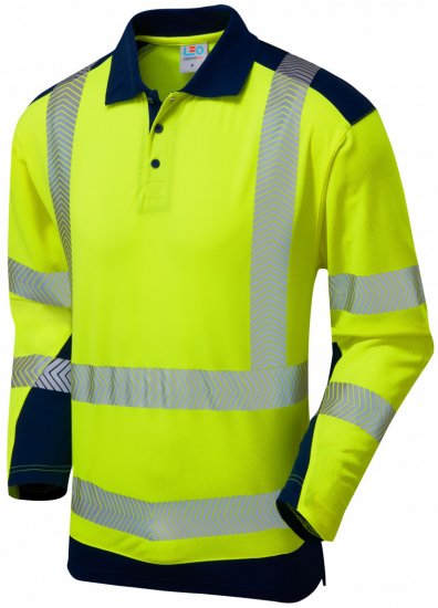 Leo Wringcliff Coolviz Plus L/S Polo Hi-Vis Yellow/Navy - Arbejdstøj - Arbejdstøj i store størrelser