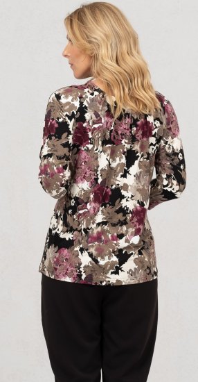 Scandinavian Caramel Flowers Blouse Purple and Brown - Trykte T-shirts til kvinder - 