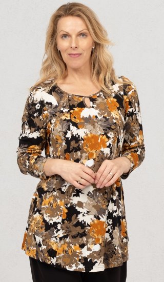 Scandinavian Caramel Flower Petals Tunic Orange and Brown - Trykte T-shirts til kvinder - 