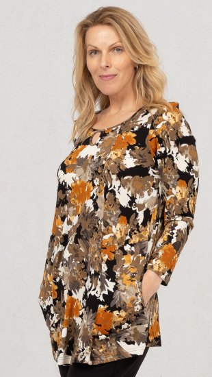 Scandinavian Caramel Flower Petals Tunic Orange and Brown - Trykte T-shirts til kvinder - 
