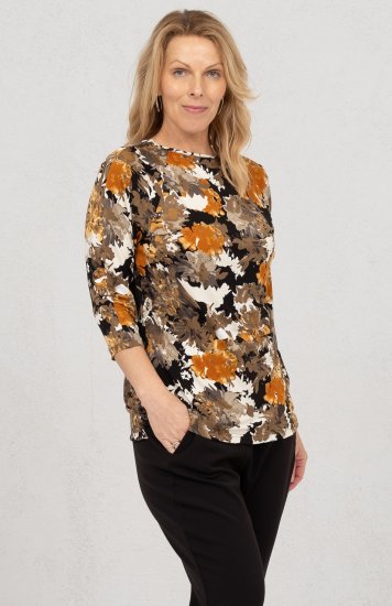 Scandinavian Caramel Flowers Blouse Orange and Brown - Trykte T-shirts til kvinder - 