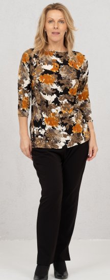 Scandinavian Caramel Flowers Blouse Orange and Brown - Trykte T-shirts til kvinder - 