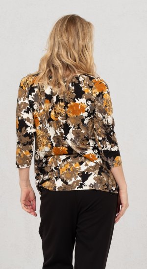 Scandinavian Caramel Flowers Blouse Orange and Brown - Trykte T-shirts til kvinder - 