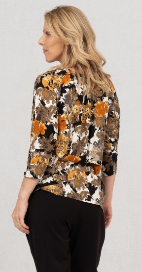 Scandinavian Caramel Flowers Blouse Orange and Brown - Trykte T-shirts til kvinder - 