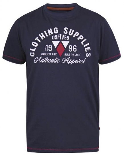 D555 Pence Print Crew Neck T-Shirt Navy - T-shirts - T-shirts i store størrelser - 2XL-14XL