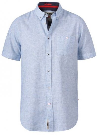 D555 Reid 1 Linen Mix Short Sleeve Shirt Sky Blue - Skjorter - Skjorter til store mænd 2XL- 8XL
