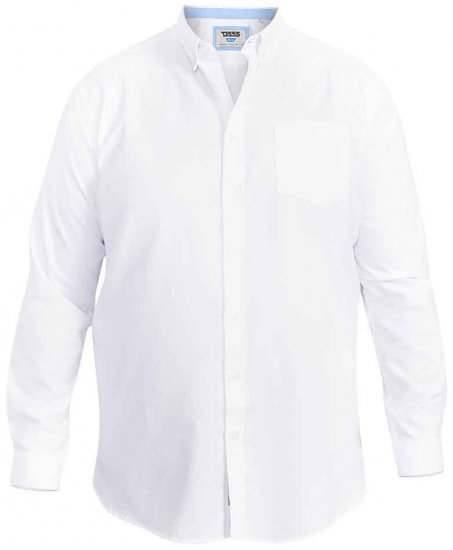 D555 Richard Long Sleeve Oxford Shirt White - Skjorter - Skjorter til store mænd 2XL- 8XL
