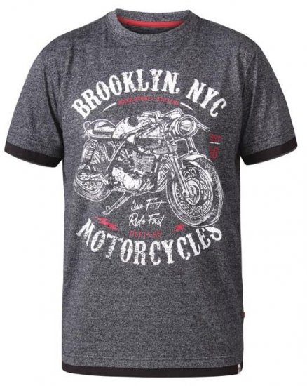 D555 Roman Brooklyn Motorcycles Crew Neck T-Shirt Black Twist - T-shirts - T-shirts i store størrelser - 2XL-14XL