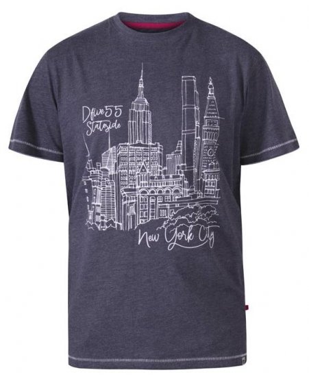 D555 Romford New York City Crew Neck T-Shirt Navy Marl - T-shirts - T-shirts i store størrelser - 2XL-14XL