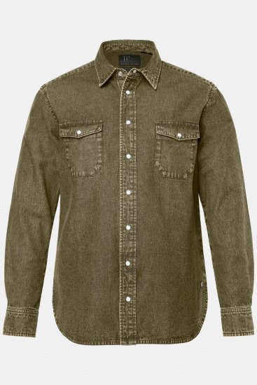 JP1880 Denim Shirt Long Sleeve Olive Green - Skjorter - Skjorter til store mænd 2XL- 8XL