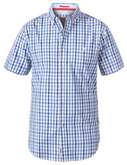 D555 Rowling Blue Gingham Short Sleeve Shirt - Skjorter - Skjorter til store mænd 2XL- 8XL