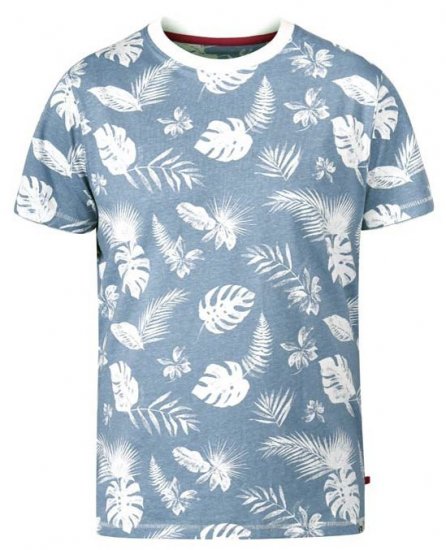 D555 Rudd Hawaiian Print Crew Neck T-Shirt Sky Blue - T-shirts - T-shirts i store størrelser - 2XL-14XL