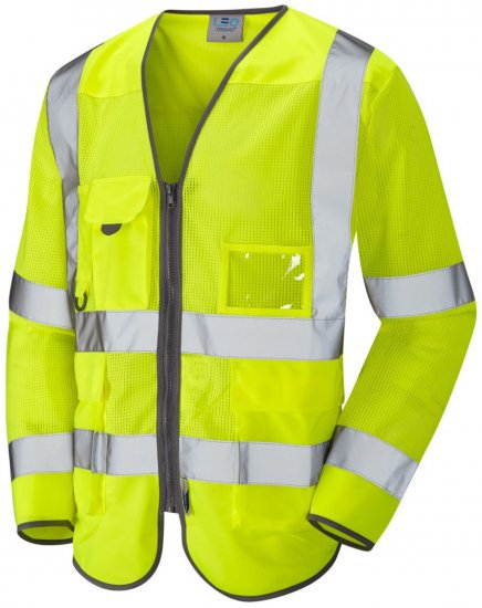 Leo Burrington Coolviz Superior Long Sleeve Waistcoat Hi-Vis Yellow - Arbejdstøj - Arbejdstøj i store størrelser