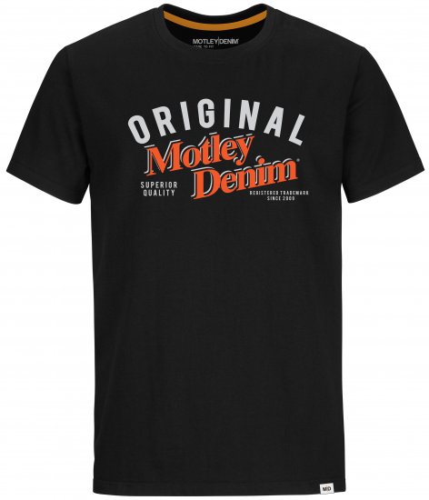 Motley Denim Salford T-shirt Orange on Black - T-shirts - T-shirts i store størrelser - 2XL-8XL