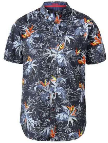 D555 Severn Hawaiian Leaf hort Sleeve Shirt Charcoal - Skjorter - Skjorter til store mænd 2XL- 8XL