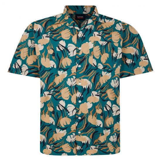Espionage SH433 kortærmet skjorte med abstrakt blomsterprint grøn/taupe - Skjorter - Skjorter til store mænd 2XL- 8XL