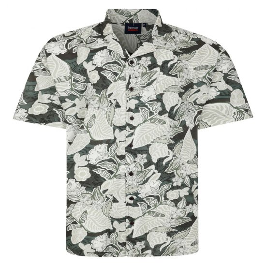 Espionage SH434 kortærmet skjorte med bladprint grøn - Skjorter - Skjorter til store mænd 2XL- 8XL