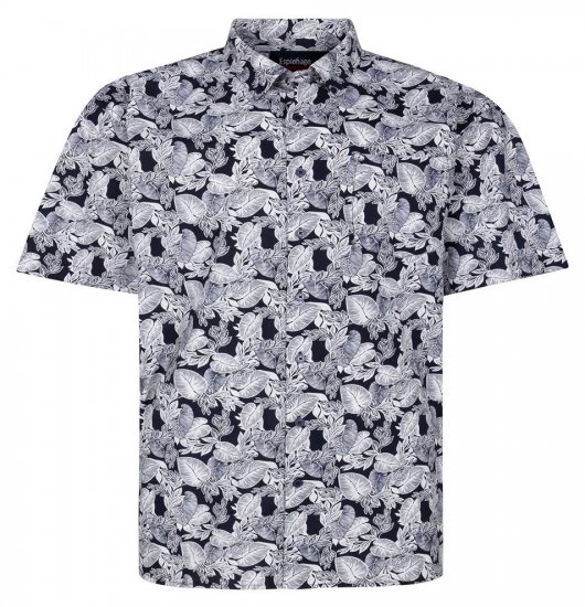Espionage SH462 Skjorte med bladprint mørkeblå/hvid - Skjorter - Skjorter til store mænd 2XL- 8XL