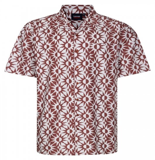 Espionage SH466 Abstract Sun Printet skjorte ecru/rød - Skjorter - Skjorter til store mænd 2XL- 8XL