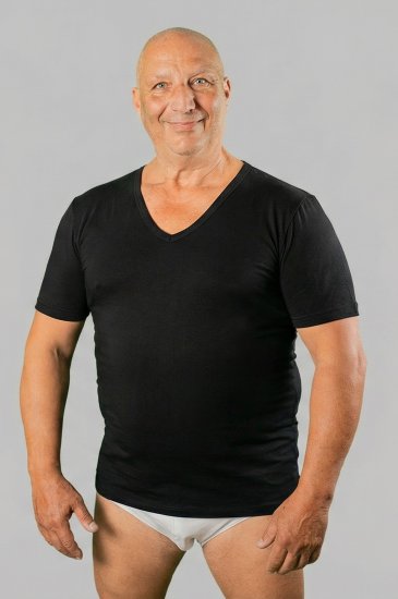 20 Nodi Short Sleeve V-Neck in Combed Cotton Jersey Black - Undertrøjer - 