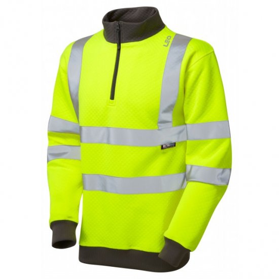 Leo Brynsworthy Ecoviz 1/4 Zip Sweatshirt Hi-Vis Yellow - Arbejdstøj - Arbejdstøj i store størrelser
