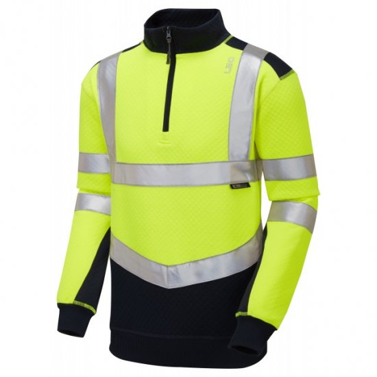 Leo Tapeley Ecoviz Dual Colour 1/4 Zip Sweatshirt Hi-Vis Yellow/Navy - Arbejdstøj - Arbejdstøj i store størrelser