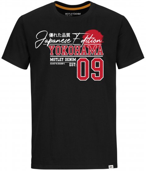 Motley Denim Sterling T-shirt Red on Black - T-shirts - T-shirts i store størrelser - 2XL-14XL