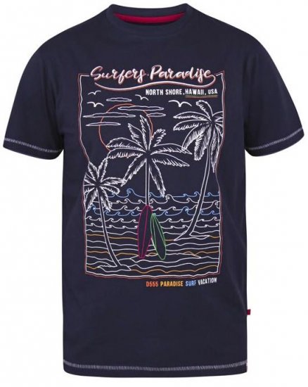 D555 Stewart Surfer'S Paradise Crew Neck T-Shirt Navy - T-shirts - T-shirts i store størrelser - 2XL-14XL