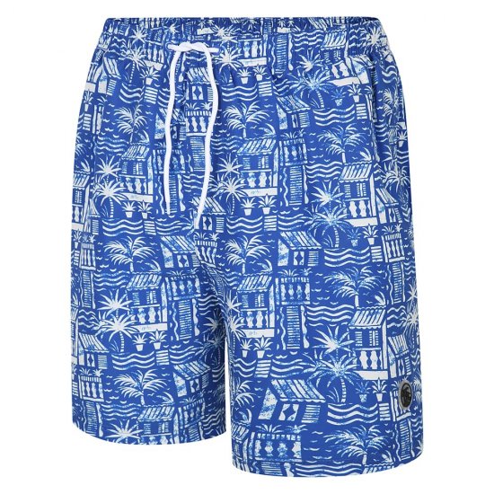 Espionage SW097 Badeshorts med Hawaii-print Kongeblå/Hvid - Badetøj - Badeshorts til Store Mænd