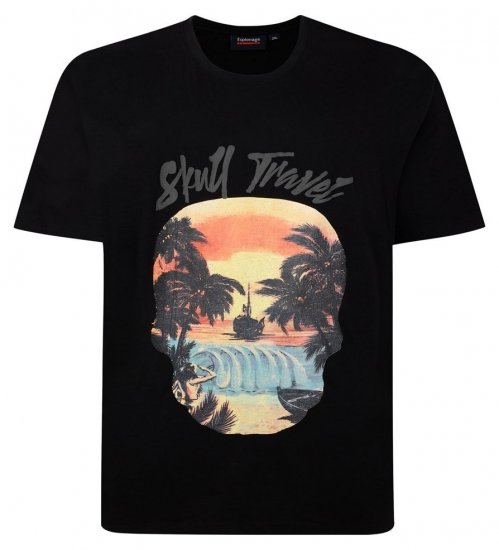 Espionage T432 Skull Travel Trykt T-shirt sort - T-shirts - T-shirts i store størrelser - 2XL-14XL