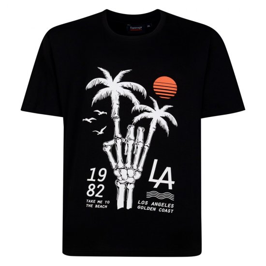 Espionage T448 skeleton palm t-shirt med print sort - T-shirts - T-shirts i store størrelser - 2XL-14XL
