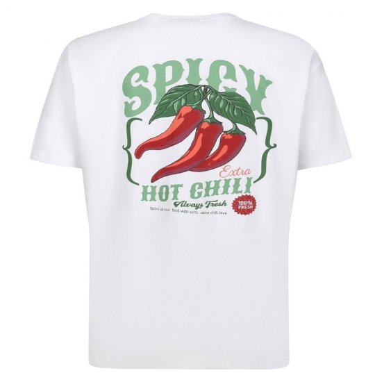 Espionage T457 Spicy Chilli Trykt T-shirt hvid - T-shirts - T-shirts i store størrelser - 2XL-14XL