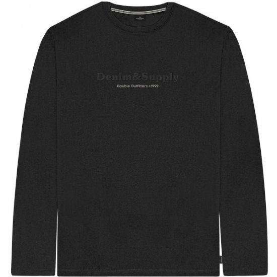 Double Outfitters TS-9173 Long Sleeve T-Shirt Embossed Black - T-shirts - T-shirts i store størrelser - 2XL-14XL