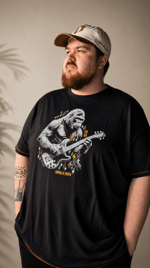 D555 Macfarlan T-shirt med Gorillatryk Sort - Tøj i store størrelser - Tøj i store størrelser til mænd