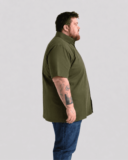Motley Denim Zagreb Kortærmet Skjorte Mørk khaki - Skjorter - Skjorter til store mænd 2XL- 8XL